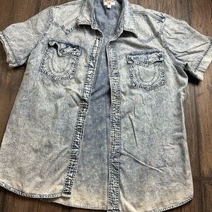 True Religion Light Blue Denim Casual Shirt